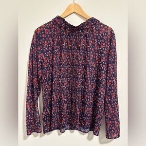 Sandro Paris Floral Pleated Blouse, Size Large